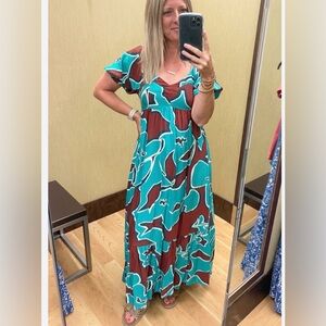 Nine West Teal and Brown Maxi Dress